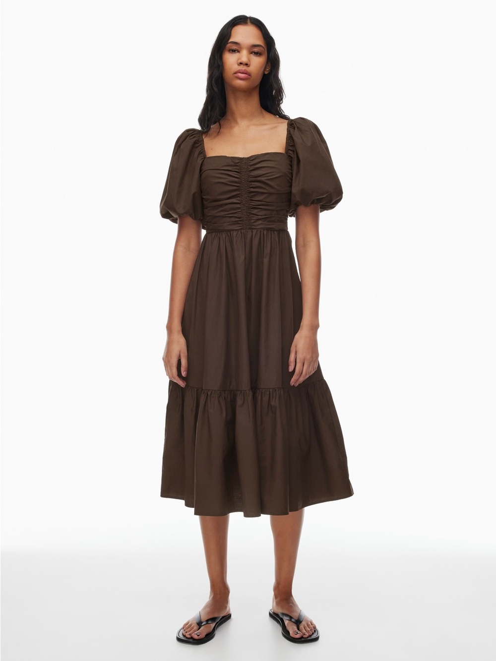 Aritzia Wilfred Amuse Poplin Midi Dress Brown Medium